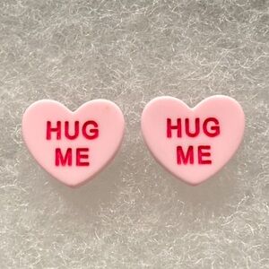 Pink Hug Me Heart Valentines Day Sweethearts Silver Toned Stud Earrings